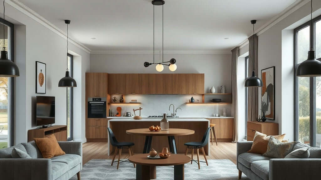 Modern kitchen with Danish Pendant Lights for Modern Interiors: Specification Guide for Architects providing elegant lighting solution.