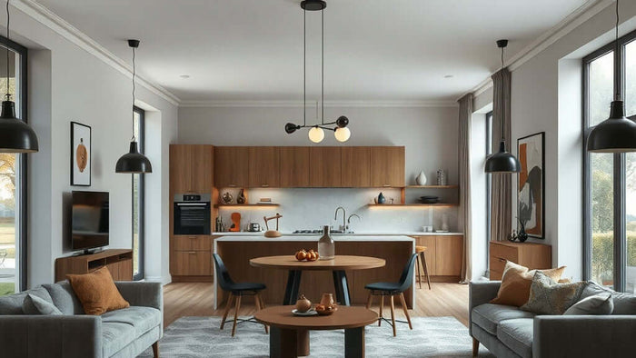 Modern kitchen with Danish Pendant Lights for Modern Interiors: Specification Guide for Architects providing elegant lighting solution.