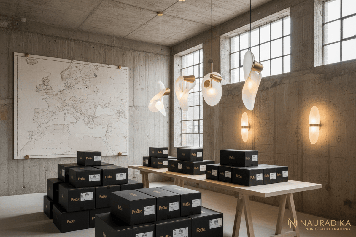 Nauradika ships internationally - Our Atelier with FedEx shipping boxes