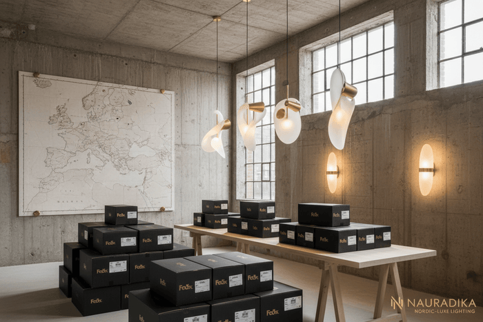 Nauradika ships internationally - Our Atelier with FedEx shipping boxes