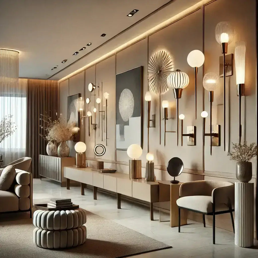 Best Wall Lights 2026: Designer Picks displayed in an elegant modern living room with unique wall fixtures.