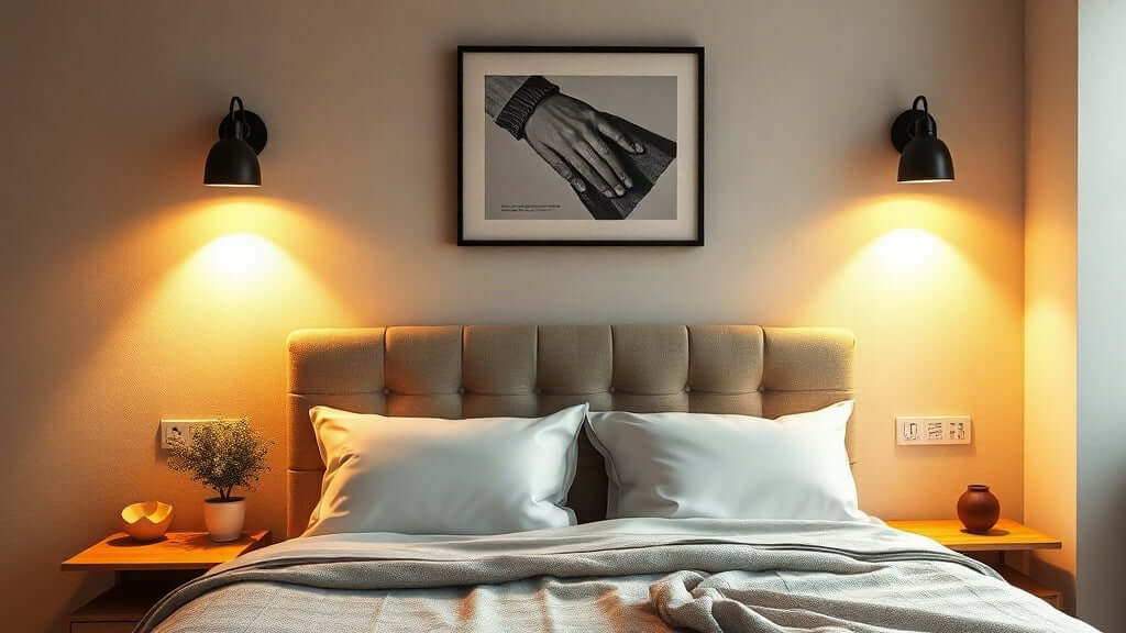 Stylish bedroom with Best Bedside Wall Lamps for Autumn 2026: Scandinavian & Mid-Century Designs, featuring warm lighting.