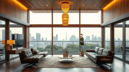 Luxurious modern living room interior with city view, highlighting Travertine Wall Lamp Specification Guide: Sourcing Stone Lighting for Residential & Commercial Projects.
