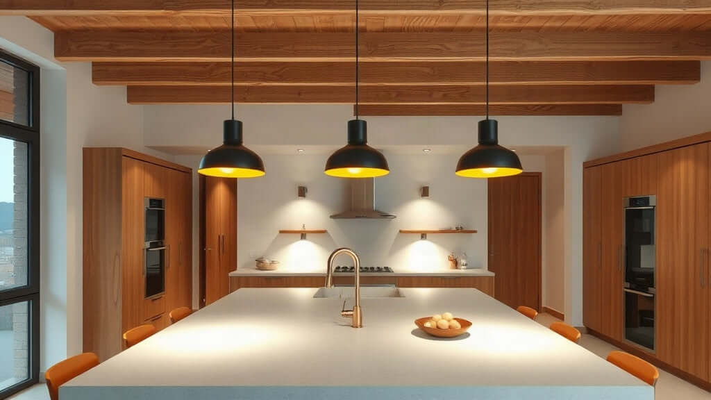 Modern kitchen island with pendant lights, showcasing Kitchen Island Lighting Ideas: Modern Design for Your Home.