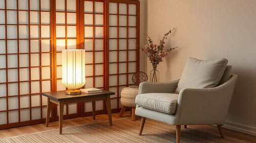 Rice Paper Table Lamps: Soft Lighting for Summer Interiors in a cozy living room setting.