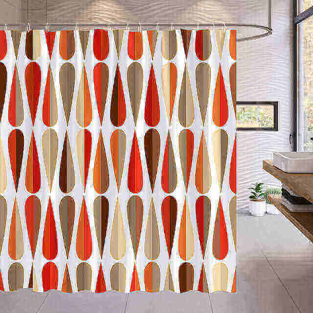 Colorful geometric shower curtain showcasing the importance of shower curtains in bathroom decor.