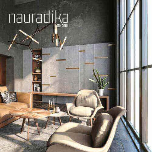 Modern living room showcasing the use of anthracite in interior design with sleek furniture and large windows.