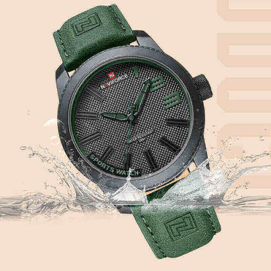 Men Automatic Sports Wristwatch with green strap and water splash design, perfect for active lifestyles.