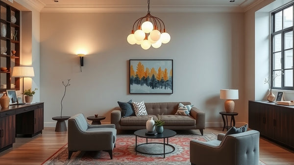 Modern living room featuring Art Deco lighting, showcased for Art Deco Lighting for 2026: Specification Guide for Architects.