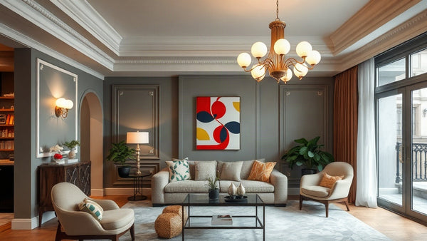 Luxurious living room with Art Deco lighting: The 2026 Luxury Design Trend Architects Should Know, featuring stylish chandelier.