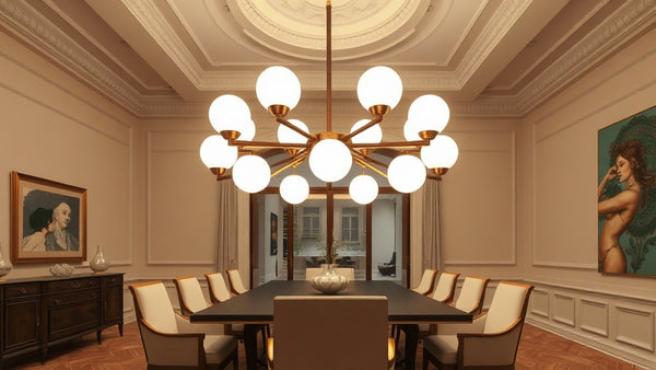 Elegant dining room featuring statement pendant lights: Architectural Design Trends 2026 with modern art and classic decor.