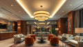 Modern hotel lobby showcasing Hotel Lighting Trends 2026: Balancing Warmth with Specification with warm tones and mid-century design.
