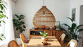 Stylish modern dining room featuring rattan pendant light. Are Rattan Pendant Lights Still In Style in 2026? A Complete Trend Guide.