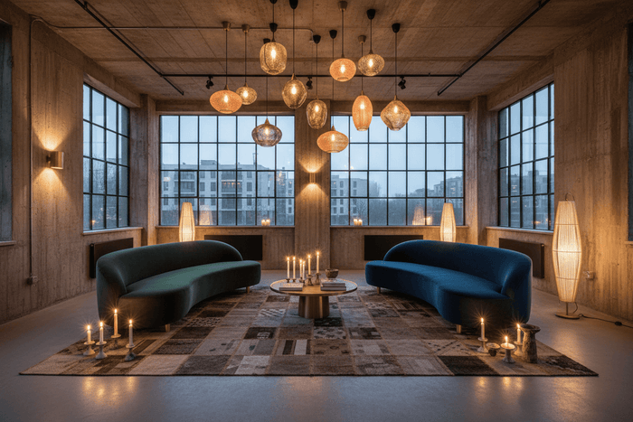Cozy living room with modern lighting, showcasing how to Create a Cosy Atmosphere with Lighting.