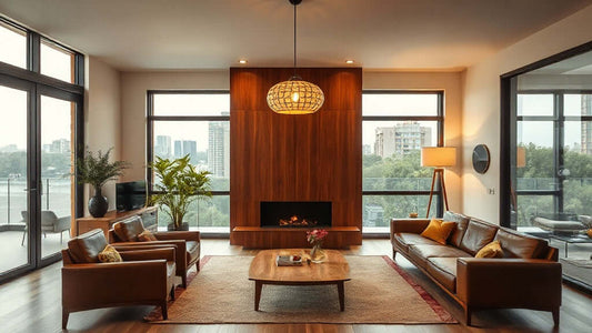 A living room featuring a wabi sabi pendant light, highlighting The Complete Guide to Wabi Sabi Pendant Lights: Bringing Japanese Zen into Your Home.