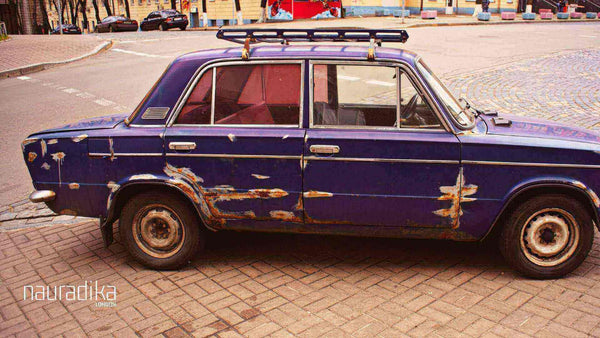 Vintage Soviet car reflecting the austere design behind the iron curtain.