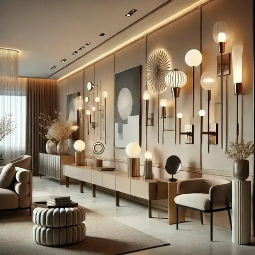 Best Wall Lights 2026: Designer Picks displayed in an elegant modern living room with unique wall fixtures.