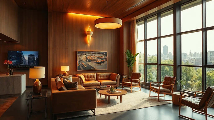 Elegant hotel lounge showcasing layered lighting strategies from the Hotel Lighting Design Guide for Architects: Creating Sophisticated Hospitality Spaces in 2026.