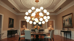 Elegant dining room featuring a Sputnik chandelier, highlighting timeless space age lighting that fits the focus keyword: Sputnik Chandeliers Still Reign: Why Designers Dismiss Trends But Specify Timeless Space Age Lighting.