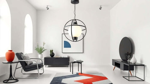 Modern living room with Simig Lighting's Bauhaus Lighting Trends 2026: Simig's First Look at Modern Minimalism pendant light and decor.