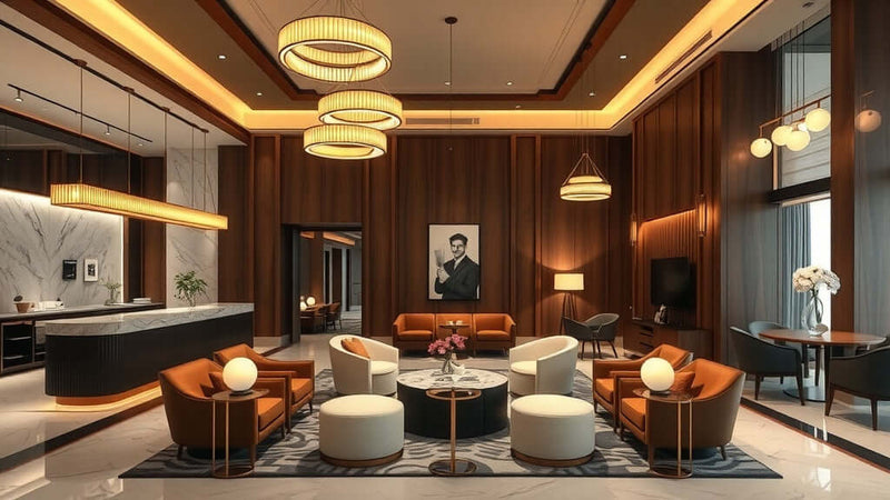 Modern hotel lobby showcasing Lighting for Architects: 2026 Design Trends and Specification Guide with Scandinavian minimalism.