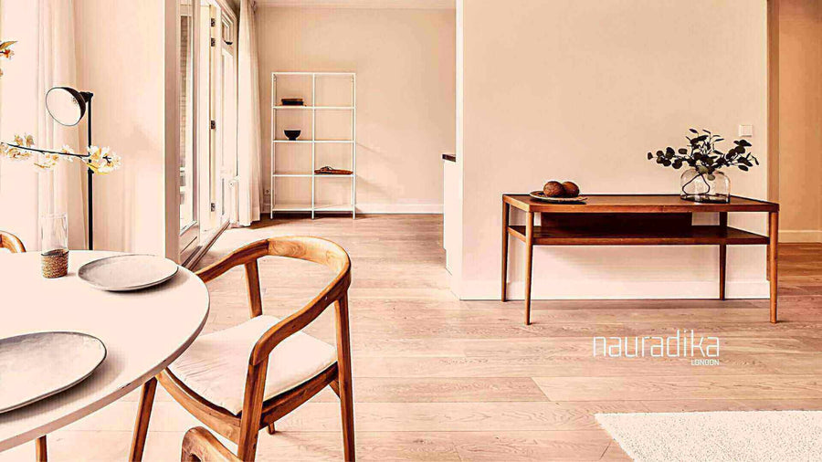 Guide for minimalist decoration in modern houses showcasing a serene dining area with neutral colors and simple furniture.
