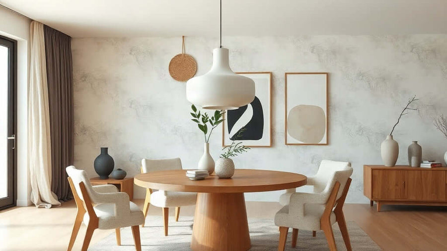 Modern dining room featuring Wabi Sabi Pendant Lights: Japandi Design for Contemporary Residential Projects with zen atmosphere.