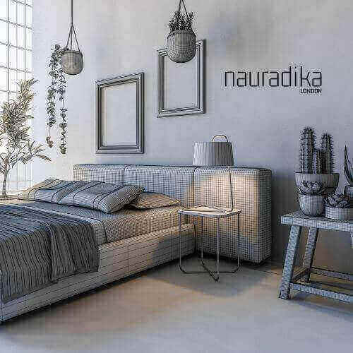 Modern bedroom showcasing the use of grey in interior design with stylish furniture and decor.