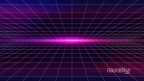 Did you say Retro-Futurism? Digital grid background with neon highlights.
