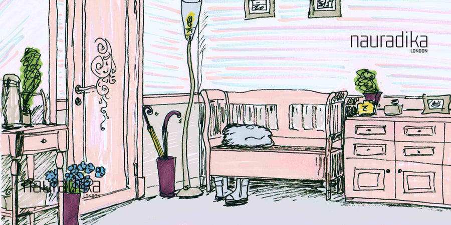 Illustration of a vestibule design with space-saving decor, focusing on how do you decorate a vestibule while creating space.