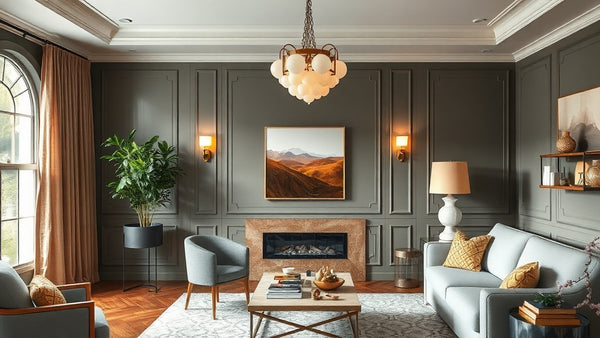 Stylish living room with Art Deco Lighting: The Timeless Trend Dominating 2026 Interiors, featuring wall lights and sconces.