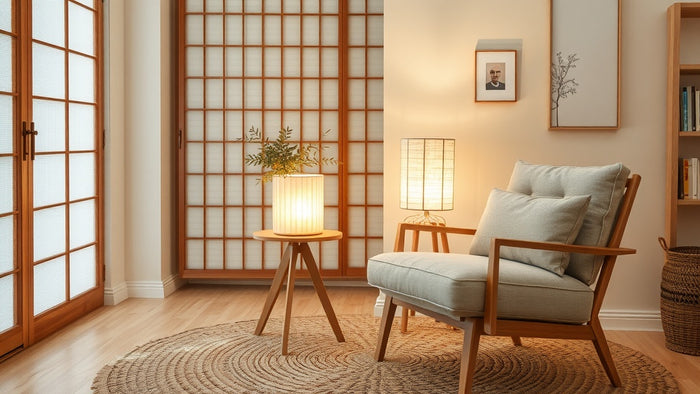 Japanese Rice Paper Lamps: The Secret to Effortless Summer Interiors in a modern, minimalist living room setting