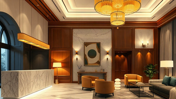 Luxurious hotel lobby showcasing Hotel Lighting Design Trends 2026: Creating Sophisticated Guest Experiences