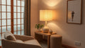 Stylish living room ambiance featuring Noguchi's Akari Lamps: The Story Behind the Famous Rice Paper Lanterns' Glow.