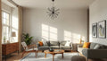 Stylish living room showcasing Mid Century Modern Lighting Trends 2026: Transform Your Home This Autumn with a statement chandelier.
