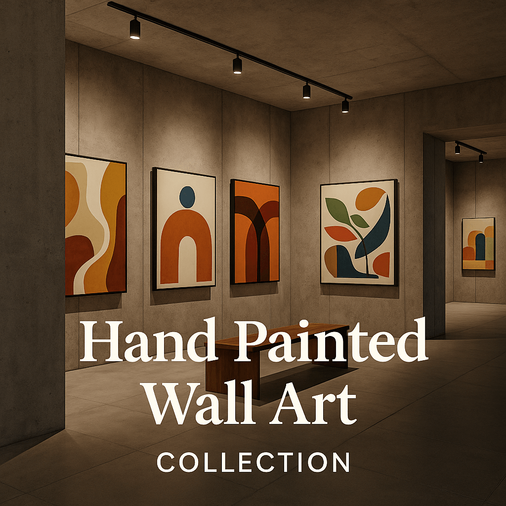 Gallery view of Hand Painted Wall Art collection with colorful abstract designs on display.
