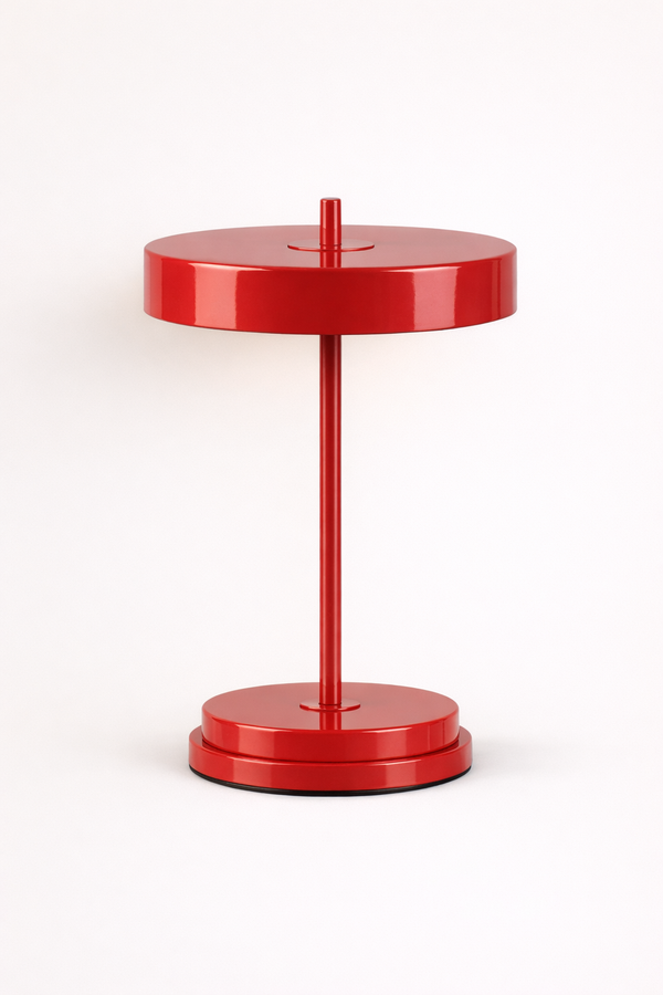 Red table lamp from the Modern Lighting collection showcasing sleek design and chic sophistication.