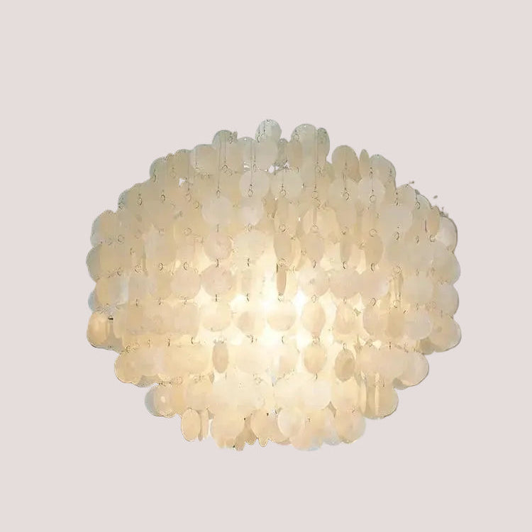 70s Retro Shell Multi-String Light Pendant with luxurious shell accents, ideal for various indoor spaces.
