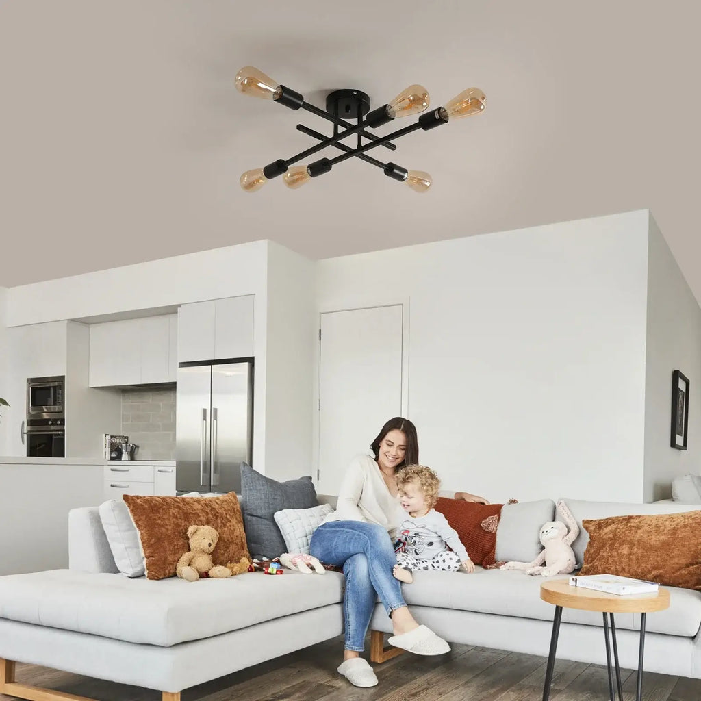 Plafonnier spoutnik à 4 lumières – Style moderne du milieu du siècle, noir ou doré