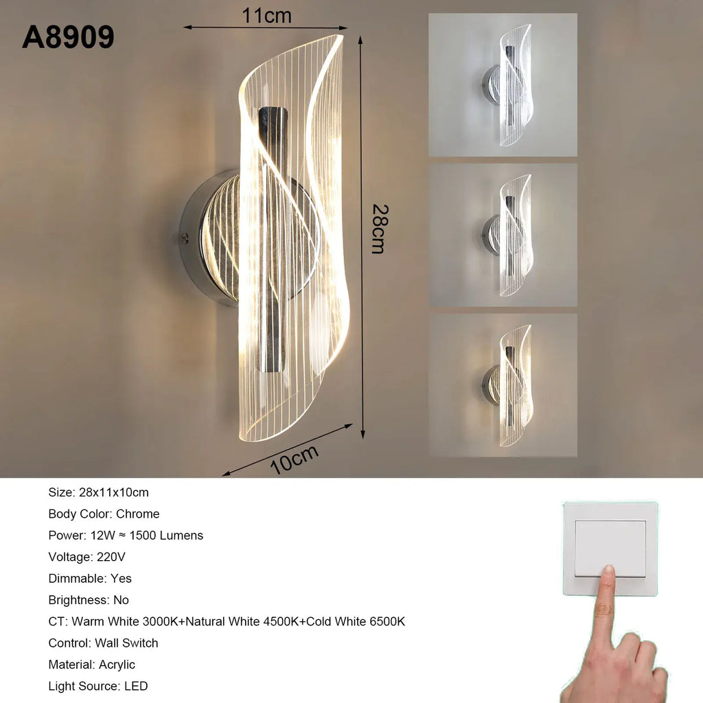 Chrome Ribbon LED Wall Light – Contemporary Acrylic Wall Sconce