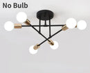 Mad Men Inspired Ceiling Lights with black metal frame and six globe fixtures, perfect for mid-century modern decor.