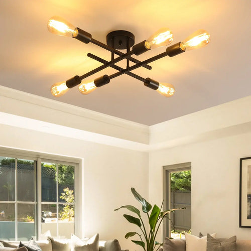 Plafonnier spoutnik à 4 lumières – Style moderne du milieu du siècle, noir ou doré