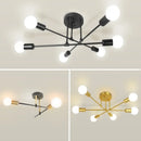 Mad Men Inspired Ceiling Lights showcasing three retro designs in black and gold with white globes.