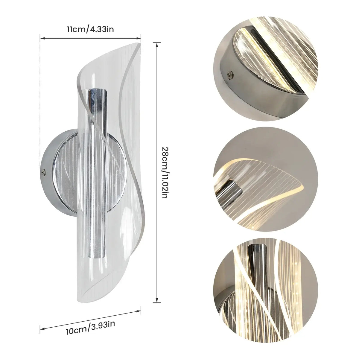 Chrome Ribbon LED Wall Light – Contemporary Acrylic Wall Sconce