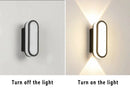 Aluminum Outdoor Modern Nordic Dimmable Wall Lamp shown in off and on states, highlighting functionality and design.