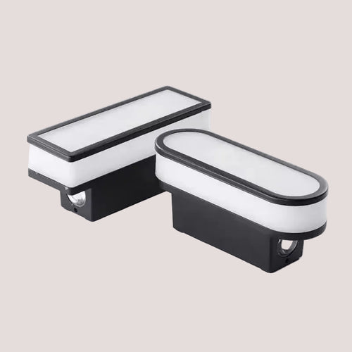 Aluminum Outdoor Modern Nordic Dimmable Wall Lamp in two sizes with sleek oval design, ideal for indoor and outdoor use.
