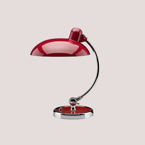 Bedside Table Lamp - Timeless Design and Modern Functionality in red with chrome base, featuring a sleek downward-facing shade.