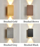 Brushed Gold/Black Double Head Wall Light in four finishes: Gold, Brown, Grey, and Black with elegant up-and-down illumination.