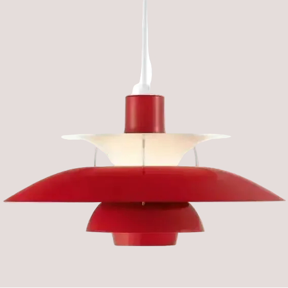 Classic Nordic Designer Pendant Lights Available in 3 different sizes - red pendant lamp with layered design.