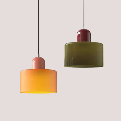 Colourful Glass Pendant (15cm x 16cm) in orange and green shades, showcasing Nordic design and elegance.